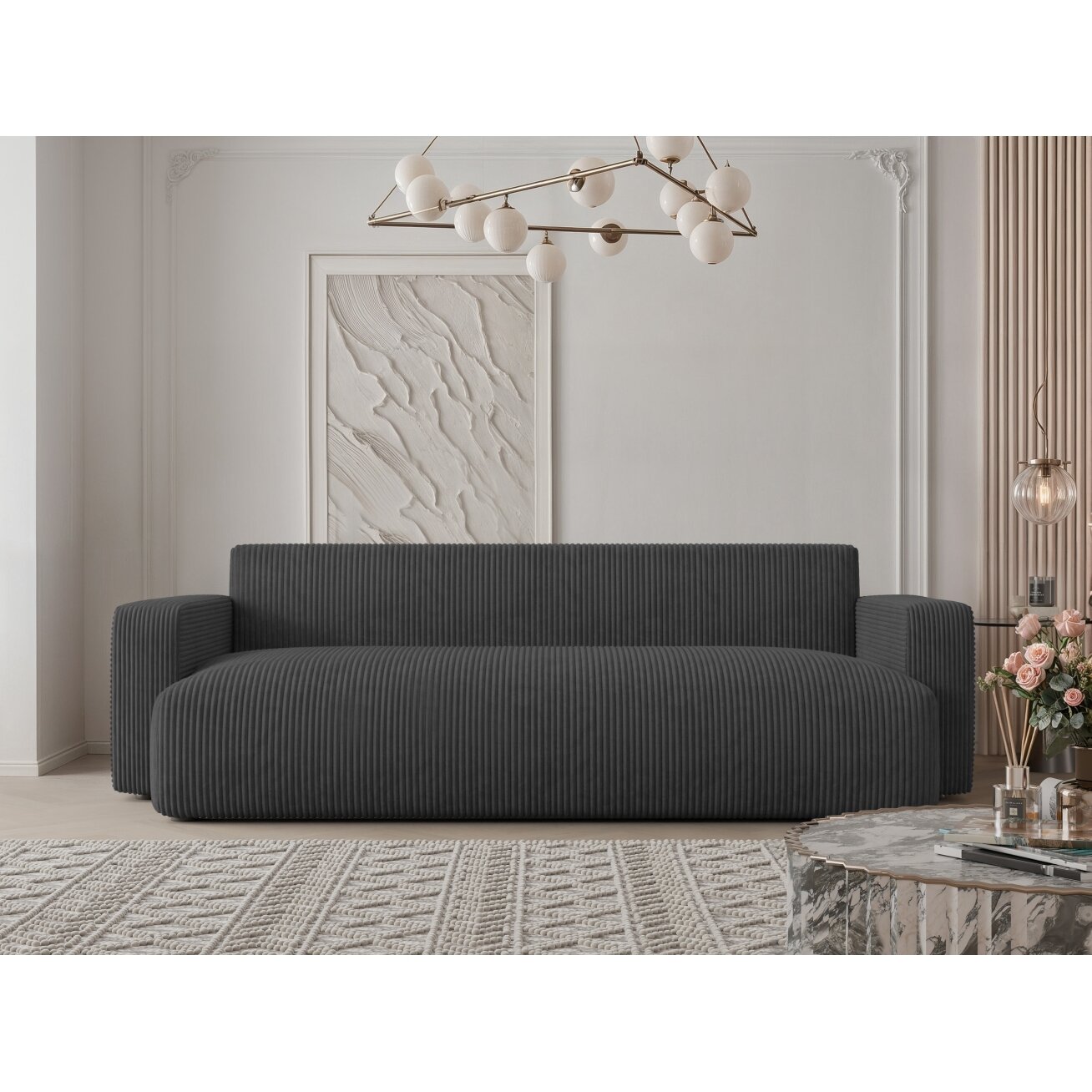 Trivietė sofa-lova PIANO Spalvos: Poso 34 (tamsiai pilka) 1