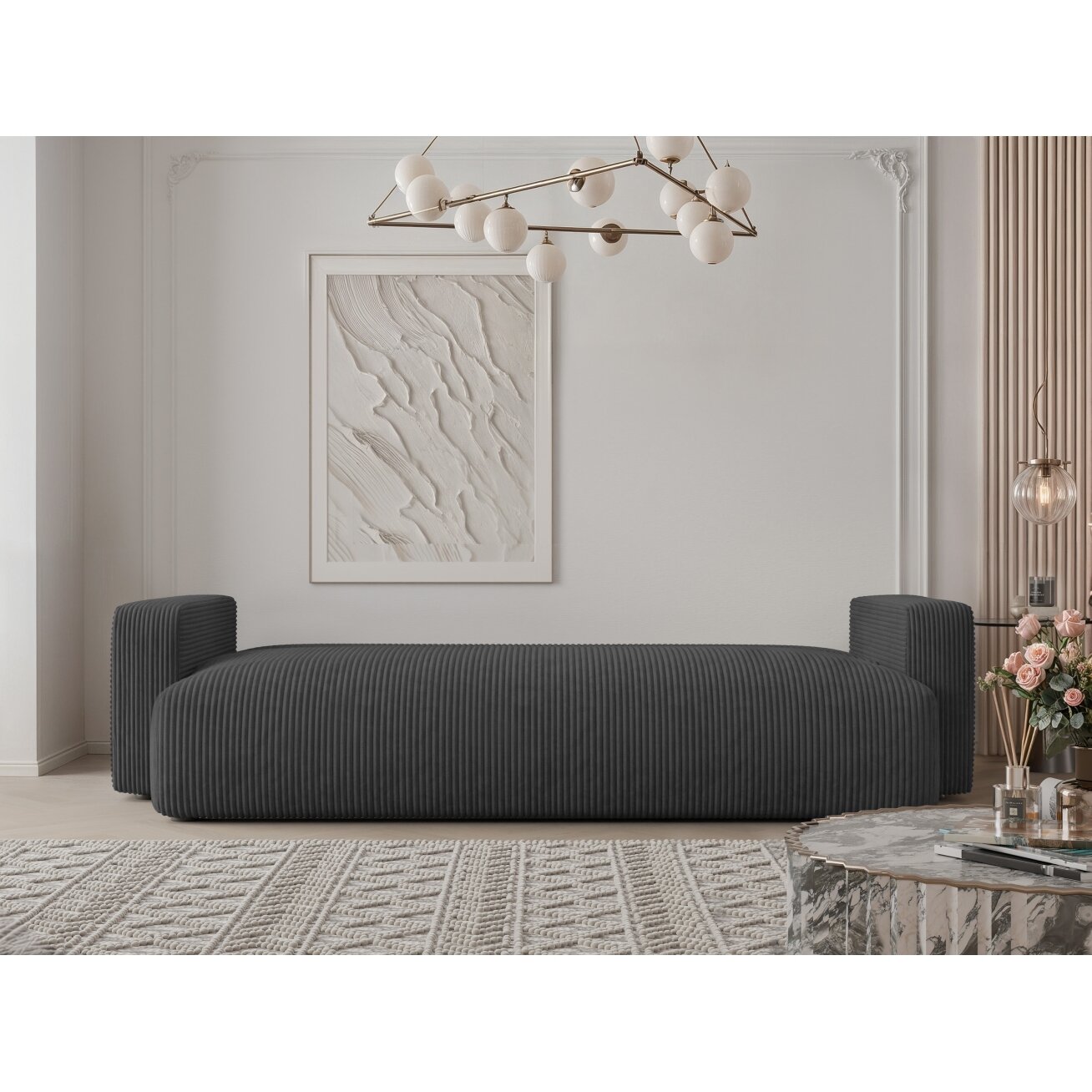 Trivietė sofa-lova PIANO Spalvos: Poso 34 (tamsiai pilka) 2