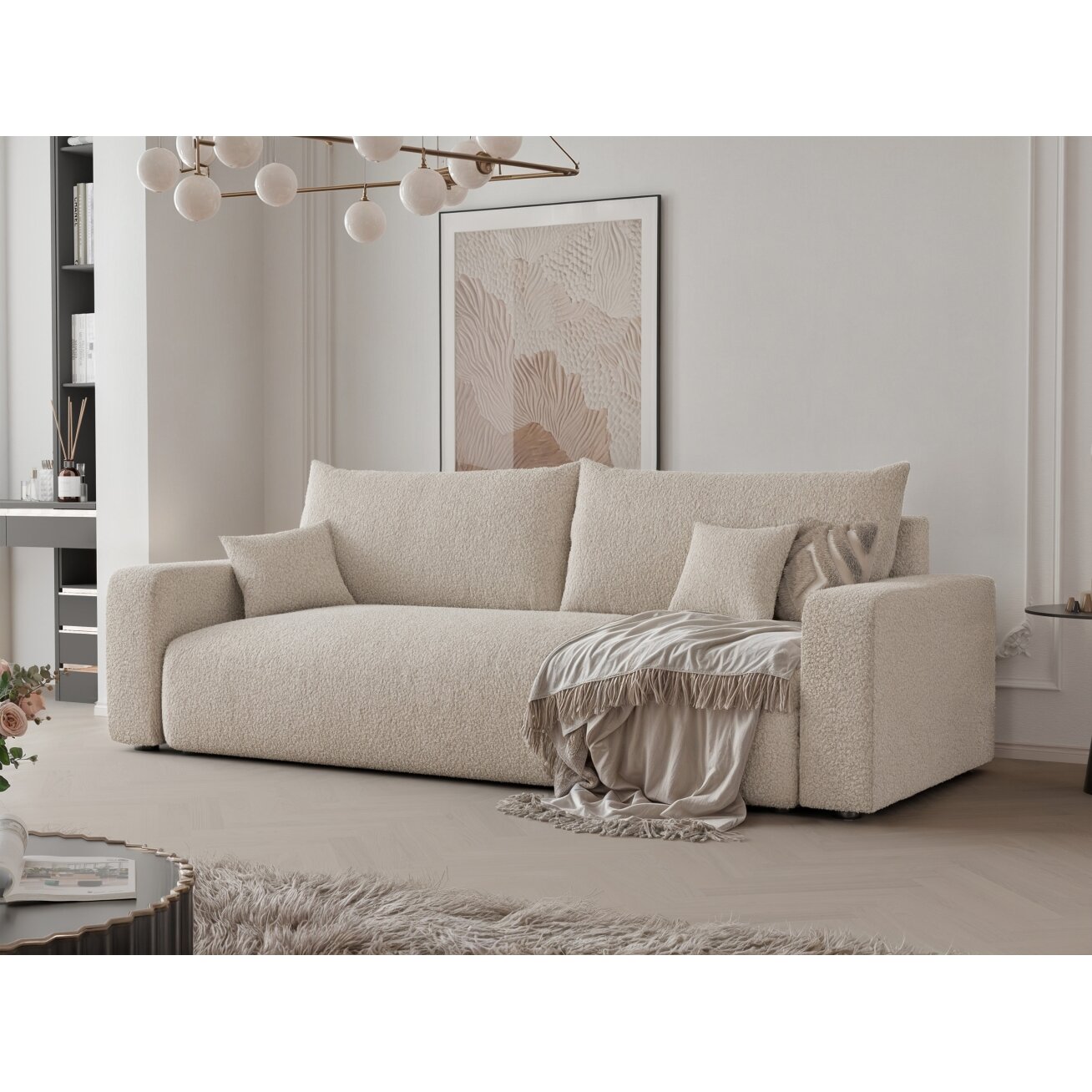 Trivietė sofa su miego funkcija PIANO Spalvos: Boucle C1 (Kreminė) 3 Trivietė sofa su miego funkcija PIANO Spalvos: Boucle C1 (Kreminė) 3