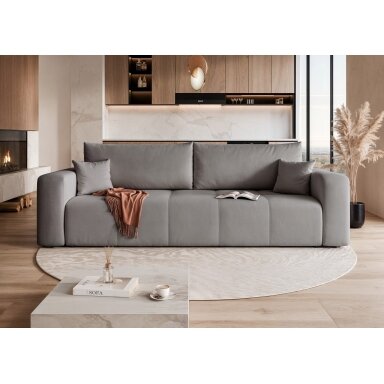 Trivietė išskleidžiama sofa PEDRO su patalynės dėže Spalvos: Manila 16 (Pilka)