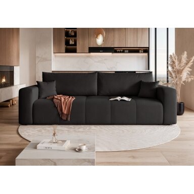 Trivietė išskleidžiama sofa PEDRO su patalynės dėže Spalvos: Manila 18 (Juoda)