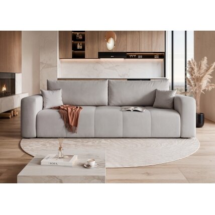 Trivietė išskleidžiama sofa PEDRO su patalynės dėže Spalvos: Manila 15 (šviesiai pilka)