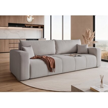 Trivietė išskleidžiama sofa PEDRO su patalynės dėže Spalvos: Manila 15 (šviesiai pilka) 2