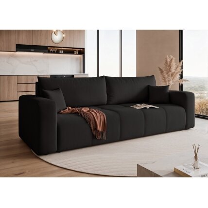 Trivietė išskleidžiama sofa PEDRO su patalynės dėže Spalvos: Manila 18 (Juoda) 2 Trivietė išskleidžiama sofa PEDRO su patalynės dėže Spalvos: Manila 18 (Juoda) 2