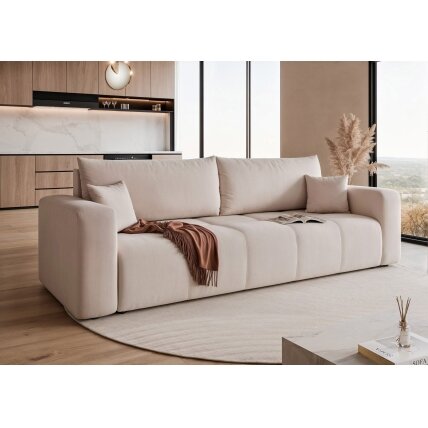 Trivietė išskleidžiama sofa PEDRO su patalynės dėže Spalva: Manila 02 (Smėlio) 2