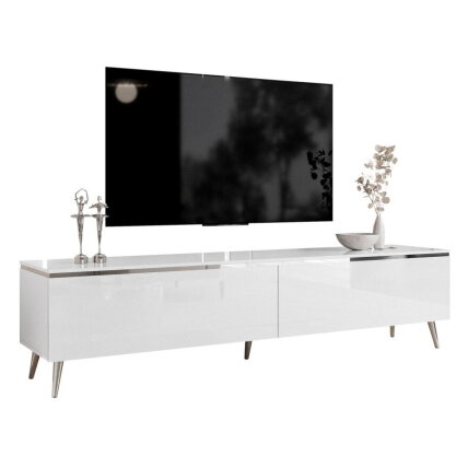 TV spintelė AURORA SILVER180, balta / baltas blizgus