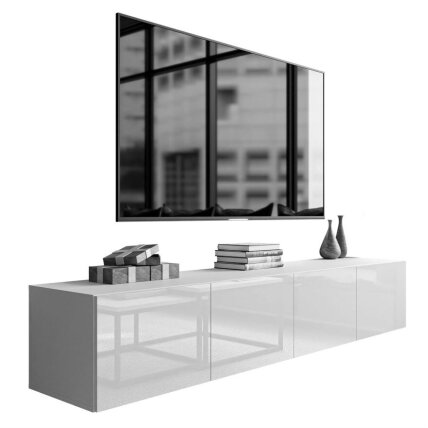 TV spintelė COLGANTE200, balta / baltas blizgus su LED apšvietimu TV spintelė COLGANTE200, balta / baltas blizgus su LED apšvietimu