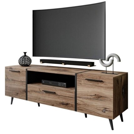 TV spintelė ONYX LOFT158, ąžuolo spalva, juodos kojelės / Su rankenėliais arba be rankenėlių TV spintelė ONYX LOFT158, ąžuolo spalva, juodos kojelės / Su rankenėliais arba be rankenėlių