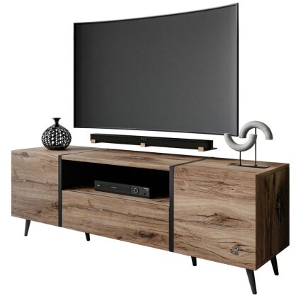 TV spintelė ONYX LOFT158, ąžuolo spalva, juodos kojelės / Su rankenėliais arba be rankenėlių TV spintelė ONYX LOFT158, ąžuolo spalva, juodos kojelės / Su rankenėliais arba be rankenėlių