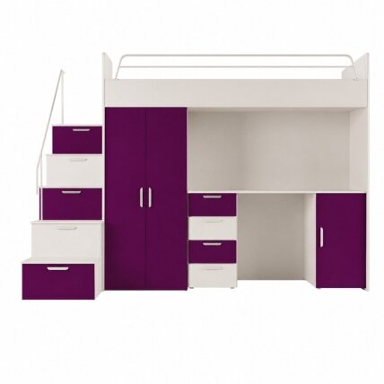 Vaikų kambario baldų komplektas RAJ 4 su lova, kašmyras / violetinis, blizgus Vaikų kambario baldų komplektas RAJ 4 su lova, kašmyras / violetinis, blizgus
