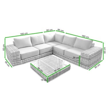 VEGA CAFFE Šviesiai pilkos spalvos technorotango kampinė lauko sofa