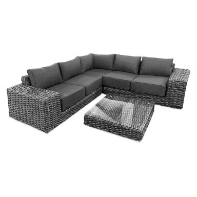 VEGA CAFFE Tamsiai pilka technorotango kampinė lauko sofa