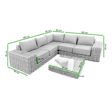 VEGA CAFFE Tamsiai pilka technorotango kampinė lauko sofa