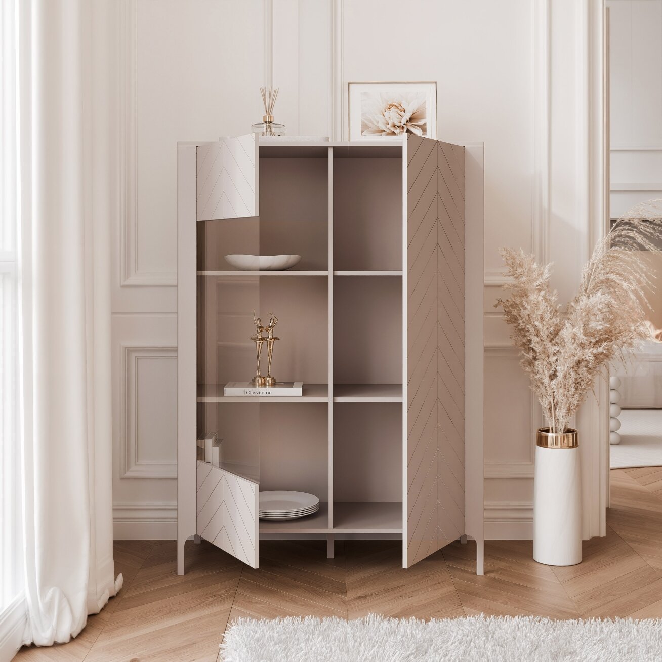 Plati dviejų durų vitrina LORIEN 103 cm Spalvos: Kašmyras 1