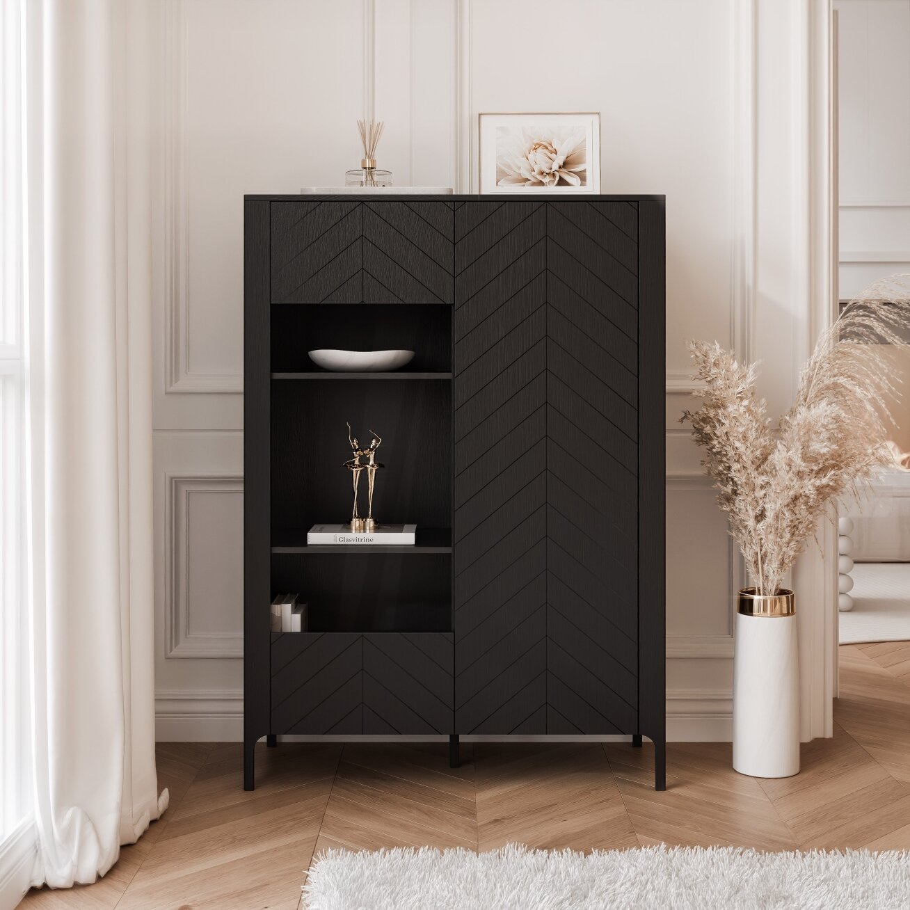 Plati dviejų durų vitrina LORIEN 103 cm Spalvos: Juoda painflow 3
