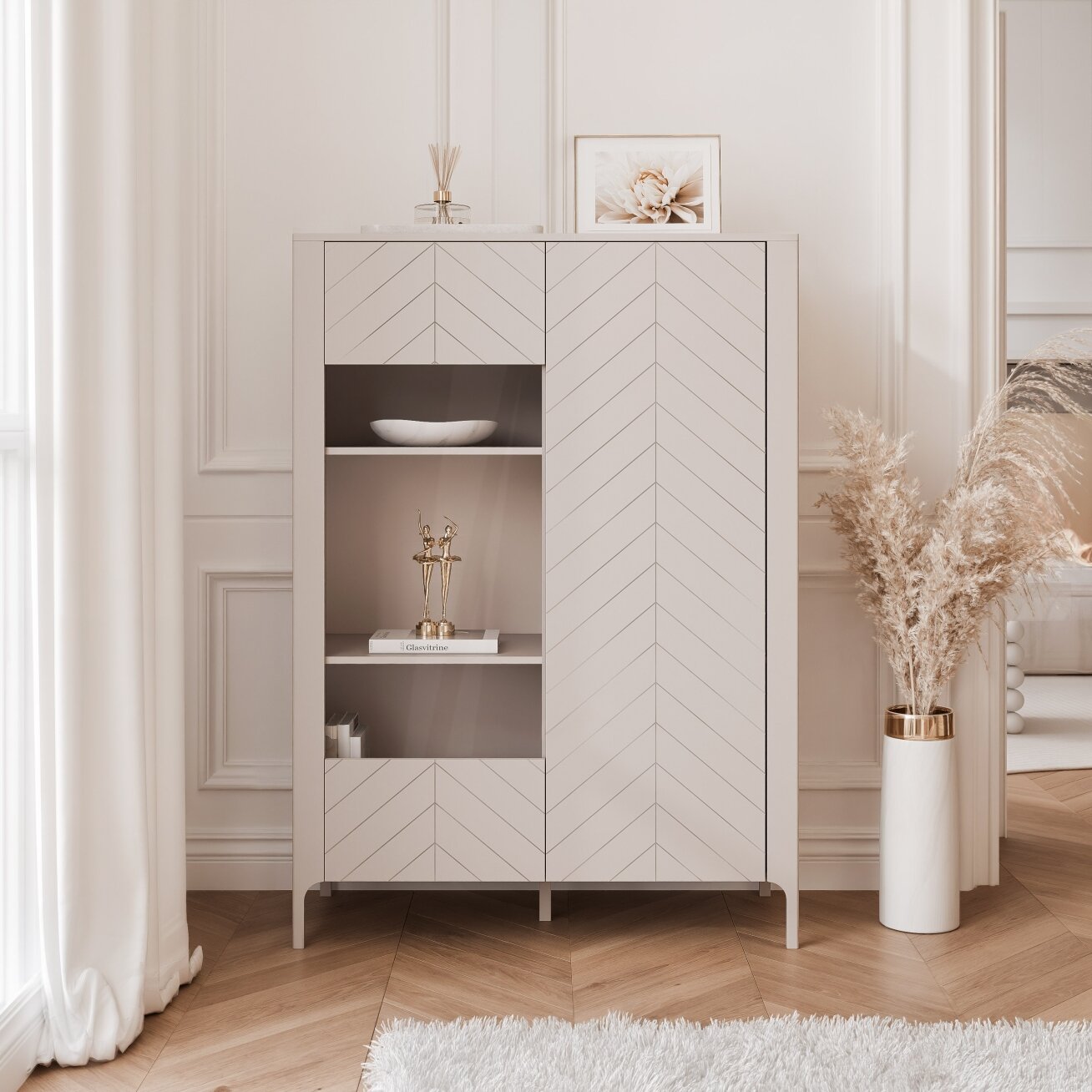 Plati dviejų durų vitrina LORIEN 103 cm Spalvos: Kašmyras 3