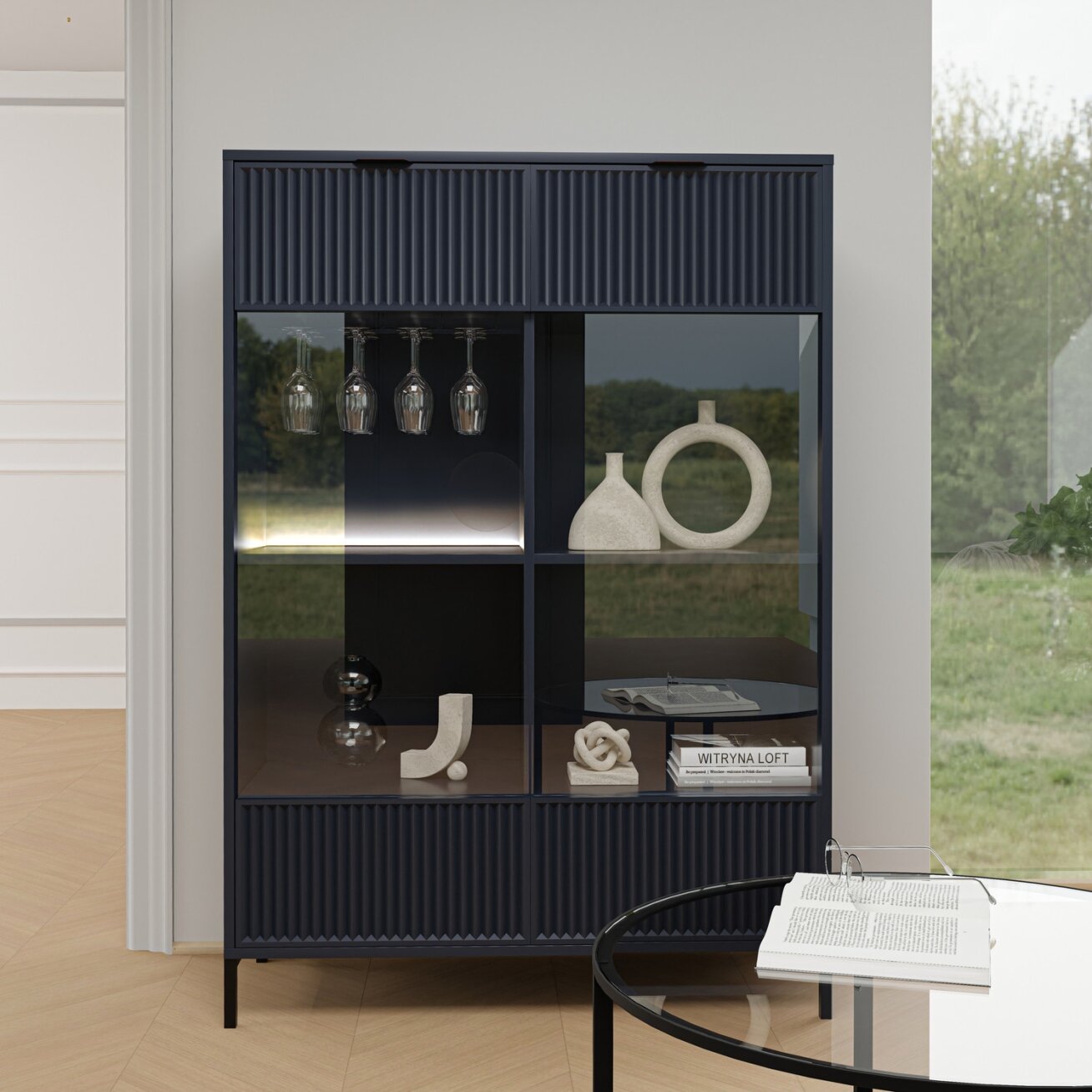 Plati vitrina WAVE 105 cm Spalva: Indigo (tamsiai mėlyna) 2