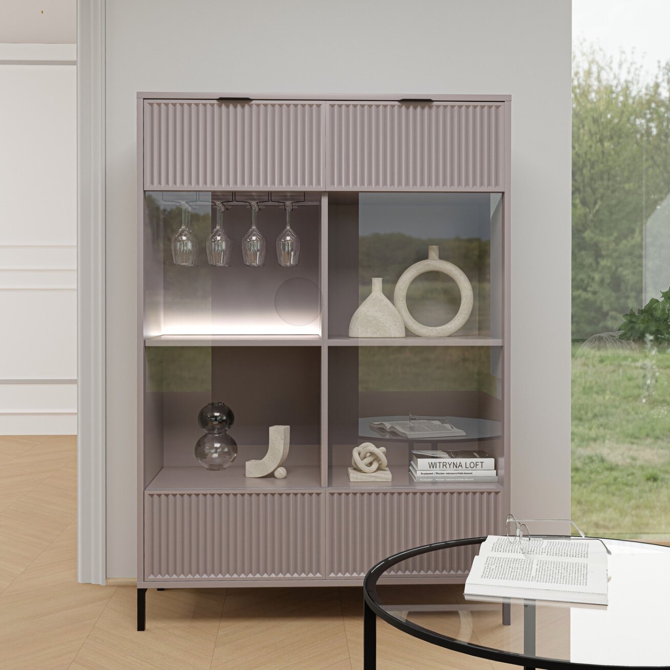 Plati vitrina WAVE 105 cm Spalva: Kašmyras 2