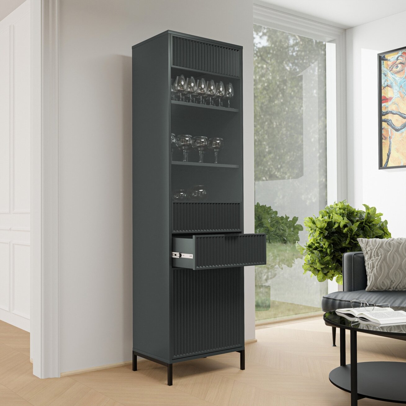 Aukšta vitrina WAVE Spalvos: Greenstone (žalia) 3