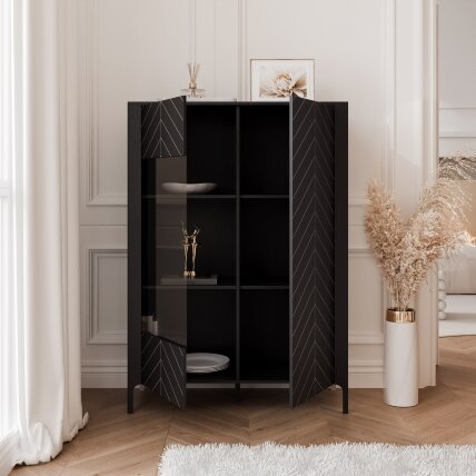 Plati dviejų durų vitrina LORIEN 103 cm Spalvos: Juoda painflow 1
