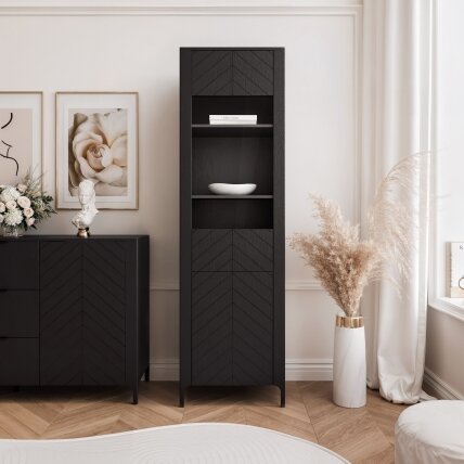 Aukšta siaura vitrina LORIEN 60 cm Spalvos: Juoda painflow 1