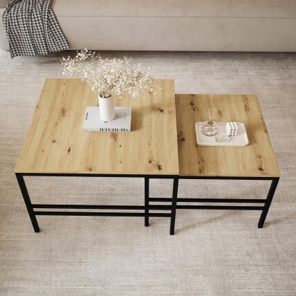 Dviejų kavos staliukų komplektas FORMA 2in1 Spalvos: Juoda / ąžuolas artisan 4